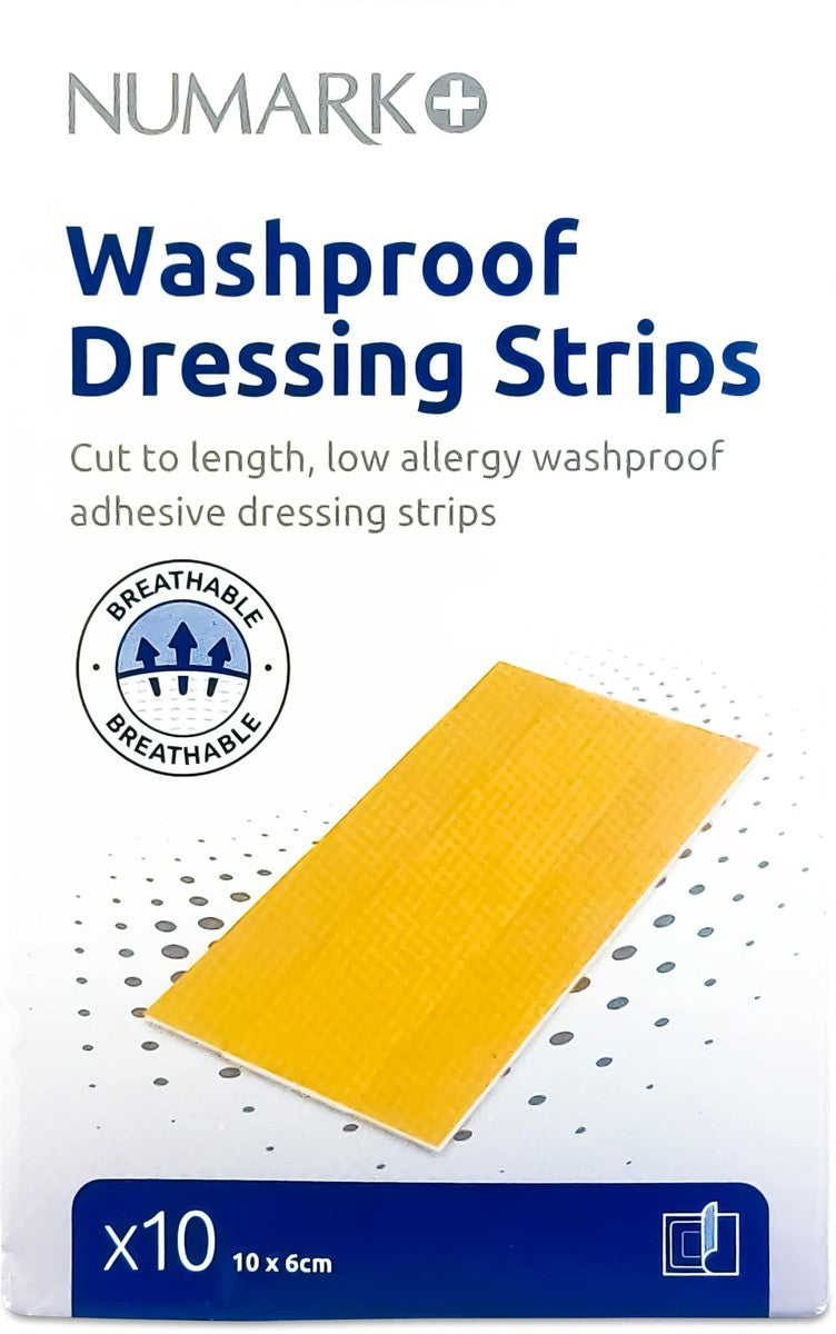 Numark Washproof Dressing Strips 1m x 6cm — product packaging