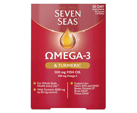 Seven Seas Omega 3 and Turmeric 500mg Fish Oil/300mg Omega 3 Duo Pack - 30 Capsules and 30 Tablets