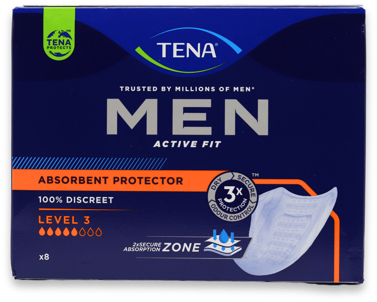 TENA Men Active Fit Absorbent Protector Level 3 - 8 Pack — product packaging