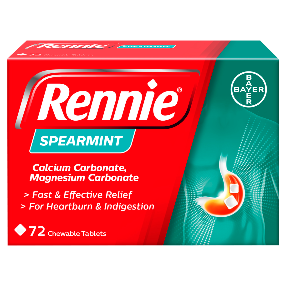 Rennie Spearmint Heartburn & Indigestion Relief Chewable Tablets - 72 Tablets — product packaging