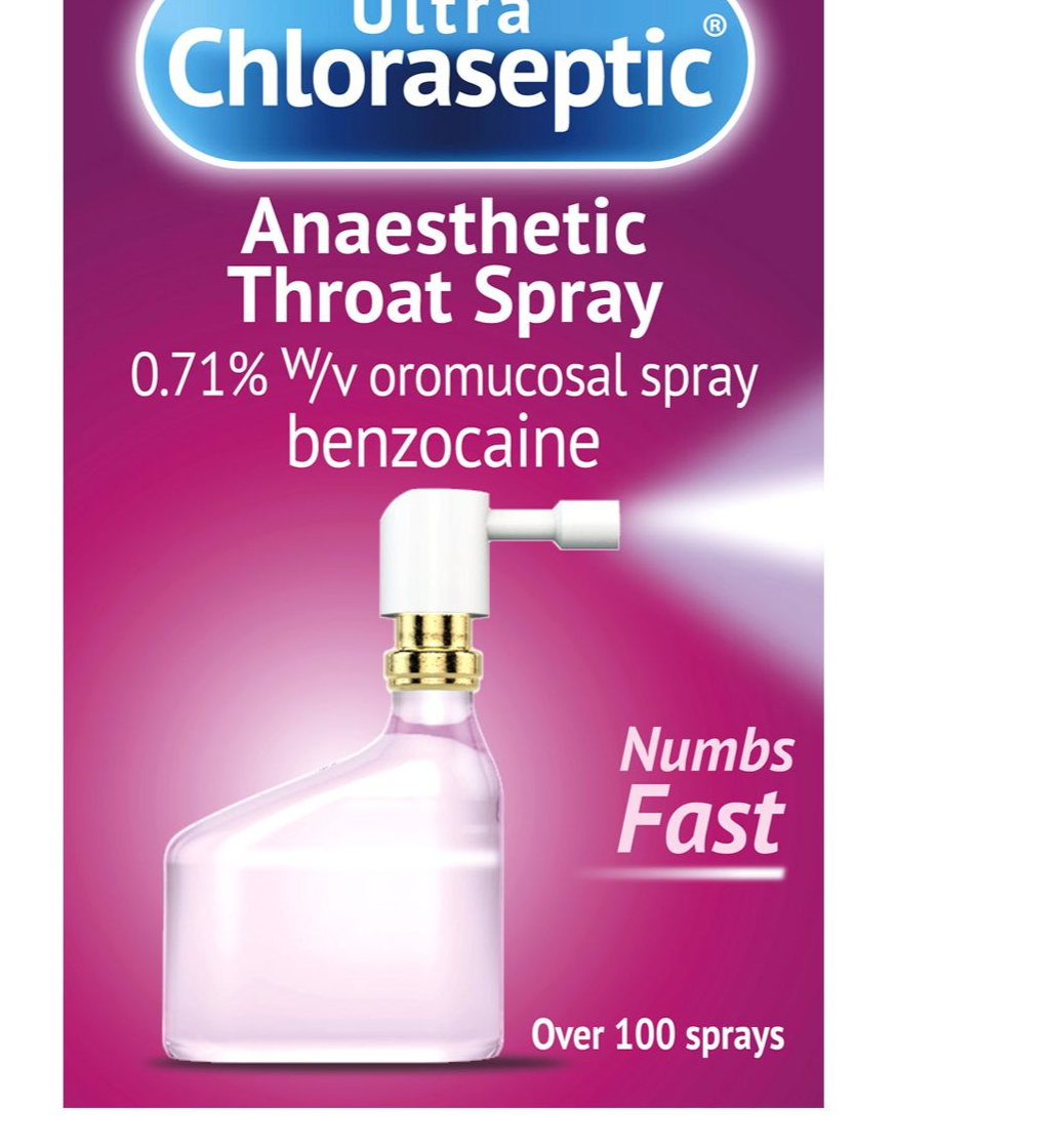 Ultra Chloraseptic Benzocaine Anaesthetic Throat Spray - 15ml (100 Sprays), All Flavours — product packaging