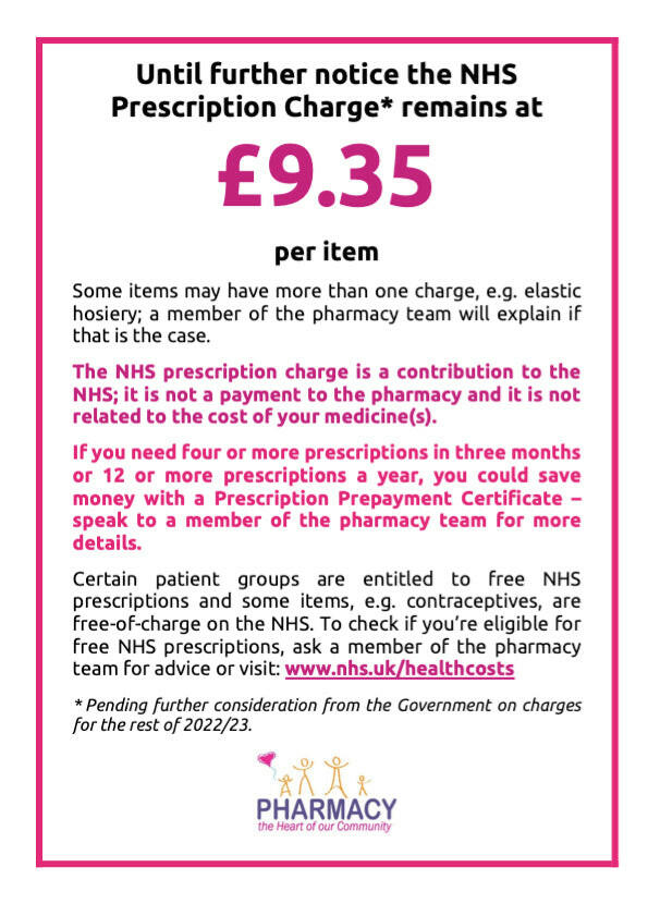NHS prescription fee NHS Precript Charge One it item