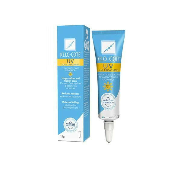 Kelo-Cote防紫外线版，疤克巴克紫外线祛疤疤痕治疗硅凝胶软膏 SPF 30 - 15 克（唯一具有SPF30紫外线防护成分的100%硅胶疤痕护理临床证明有效NHS使用去疤膏疤痕修复凝胶双眼皮疤痕凹凸疤痕修复） Scar Treatment with UV – 15g