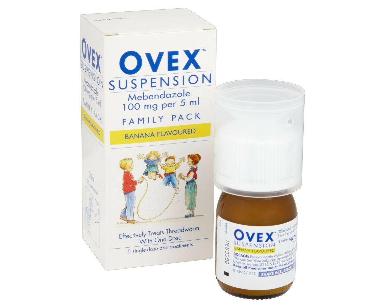 Ovex Suspension mebendazole 100mg/5ml 30ml family pack